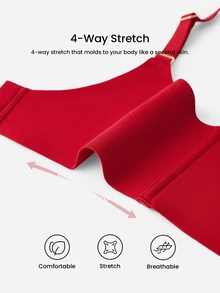 LUVLETTE Dream Curve Support+ Christmas Red Wireless Push Up T-Shirt Basic SizeFreedom Bra No Show Underwear Comfortable Must-Haves - Red - View 8