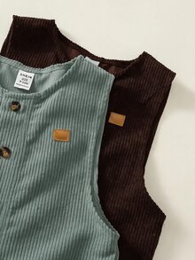 SHEIN 中性嬰兒男/女童、幼兒 2件組秋冬休閒百搭燈芯絨加厚吊帶褲，嬰兒吊帶褲/連身衣，嬰兒冬季衣物，復古風 - 彩色 - 查看 5