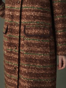 Elnivra Women's Striped Long Sleeve Lapel Long Vintage Overcoat - Brown - View 4