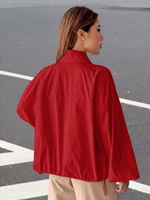 SHEIN EZwear 秋冬款拉鍊落肩夾克 - 紅色 - 查看 2