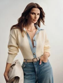 Briarwyn Women's Colorblock Casual Versatile Daily Wear Cardigan - White - View 3