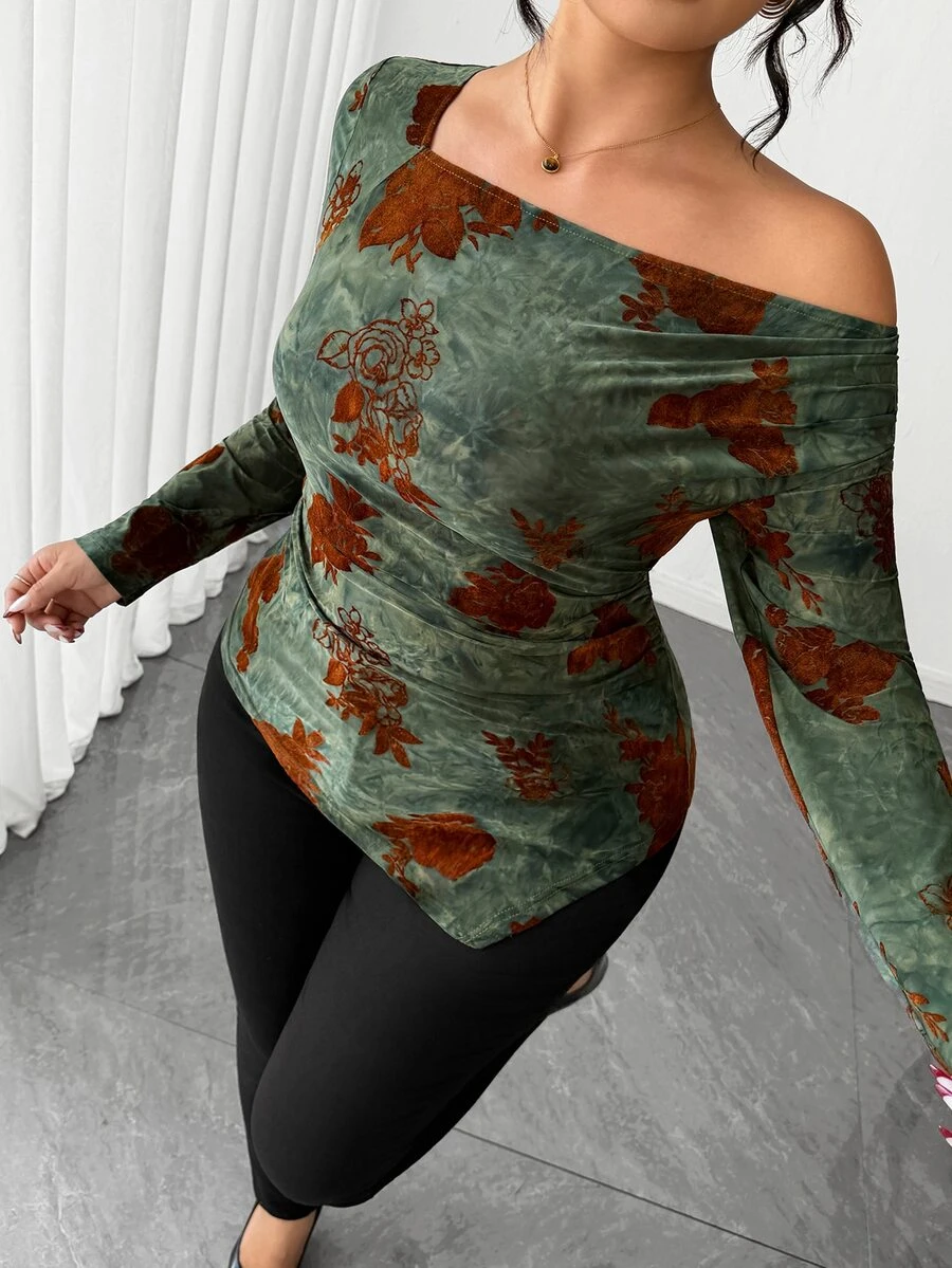 Orbivine 2026 Autumn New Plus Size Women's Knit Casual Pattern T-Shirt Top For Daily Wear And Outings - Multicolor - View 1