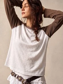 Bohemela 休閒針織拼接寬鬆長袖女款T恤 - 彩色 - 查看 4