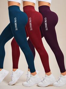Velisys Velisys Women's Letter Pattern Casual Daily Wear Sports Leggings 3pcs/Set - Multicolor - View 5