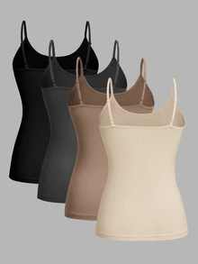 SHEIN EZwear 大尺碼女款 4件/組 修身休閒細肩帶背心上衣 夏季款 - 彩色 - 查看 2
