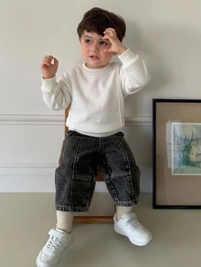 Hapijoa 嬰兒/幼兒（男孩）夏季圓領純色休閒短袖上衣 - 白色 - 查看 6