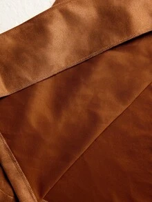 Écloséra French Style Brown Mid-Length Coat With Leopard Print Patchwork Cuffs, Vintage Casual Elegant Fall/ Jacket Office - Brown - View 7
