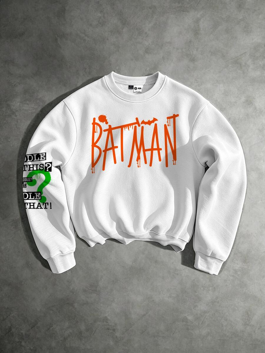 BATMAN X SHEIN Manfinity EMRG 美式街頭塗鴉風男士圓領套頭運動衫 - 彩色 - 查看 1