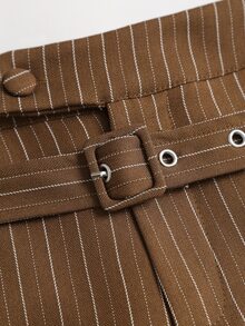 Sweetra Women's Striped Casual Daily Wear Suit Pants - Brown - View 4