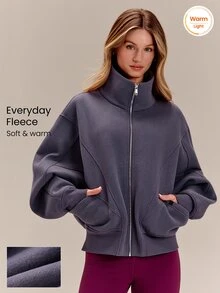 GLOWMODE Everyday Fleece Warmth Whisperer 柔軟保暖輕量夾克，前後縫線設計、口袋、蝙蝠袖、高領、全開襟拉鍊，休閒款 - 紫色 - 查看 9