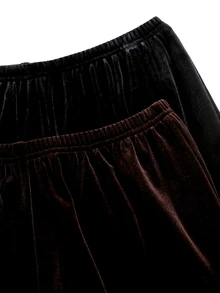 Sweetra Women's Autumn Black & Coffee Dual-Color Casual Comfortable Versatile Velvet Draped Straight Leg Wide Leg Pants 2 Pieces Set - Multicolor - View 3