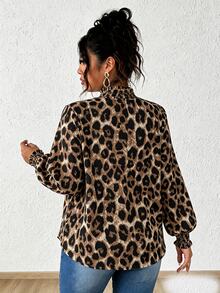 Elenzga Plus Size Solid Color Snap Collar Casual Long Sleeve Textured Shirt Petal Sleeve White Blouse - Multicolor - View 2