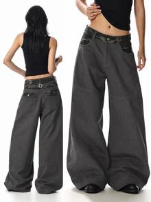 DAZY Women's Colorblock Patchwork Street Casual Loose Fit Jeans - Army Green - View 1