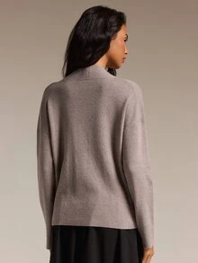 COSMINA Women's Solid Color V-Neck Dropped Shoulder Long Sleeve Casual Sweater - Khaki - View 2