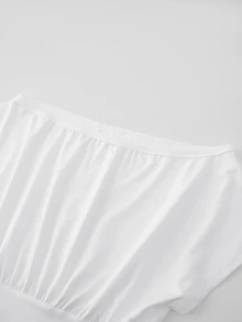 Sweetra 春秋新款女款短袖不對稱肩 T-shirt，收腰修身剪裁，白色與黑色，2件組上衣 - 彩色 - 查看 4