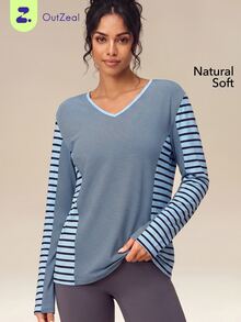 OutZeal Women Sports Tee Gym Workout Casual V Neck Long Sleeve T-Shirt Fall - Multicolor - View 1