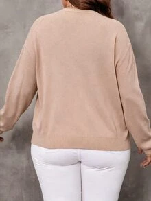 EMERY ROSE Plus Size Solid Color V-Neck Long Sleeve Cardigan - Apricot - View 2