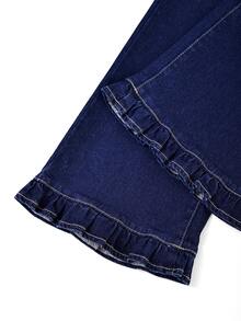 GlowEve Women's Floral Pattern Pocket Casual Denim Jeans With Ruffle Hem - Blue - View 5
