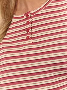 MUSERA Stripe Drop Shoulder Oversized Long Sleeve Button Neck Detail Top Cute Cool Girl Cosy Fall - Red - View 6
