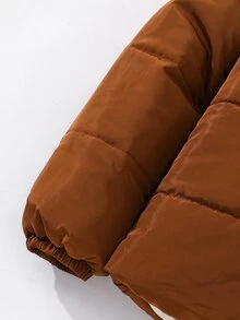 SHEIN Teen Boy Teen Boy Casual, Basic Brown Hooded Winter Coats, Perfect For Staying Warm During The Fall/Winter Back-To-School Season. - Brown - View 7
