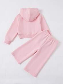 SHEIN Baby Girl Bow Embroidery Pattern Hooded Sweatshirt And Autumn Pants Casual Daily Outfit - Pink - View 2