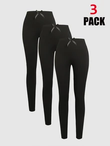 SHEIN 3PCS Tween Girls Leggings - Black - View 2