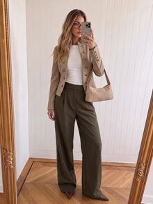Avantive Women's Solid Color Pleated Straight Leg Loose Casual Suit Pants - Rust Brown - View 7