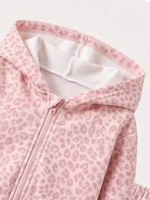 2pcs/Set Baby Girl Pink Leopard Print Zipper Long Sleeve Sweatshirt And Sweatpants Set, Cute Autumn/Winter 2 Pieces Sportswear Outfit - Multicolor - View 5