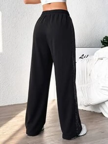 StreetHx Women's Black Patchwork Sports Pants - Black - View 2