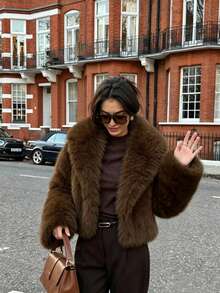 Pariaura New Winter Brown Long Sleeve Women's Faux Fur Coat - Brown - View 5