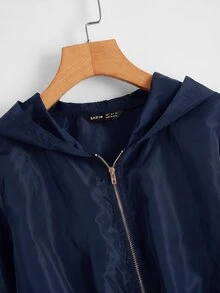 SHEIN EZwear 秋冬款連帽防風夾克，拉鍊開襟、抽繩下擺 - 藏蓝色 - 查看 3