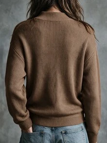 Breezaya Elegant Cross-Wrap Long Sleeve Design Women's Sweater - Brown - View 2