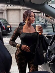 Firerie Plus Size Sexy Street Style Lace Jumpsuit For Music Festival And Vacation - Black - View 9
