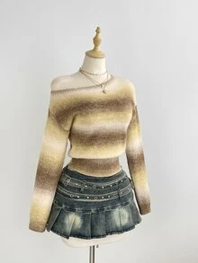 Elamini Women's Sexy Fashion Asymmetrical Shoulder Streetwear Top, Bohemian Style Sweater, Multi-Color Cool Versatile Outfit For Daily Commute, Outing And Party - Multicolor - View 5