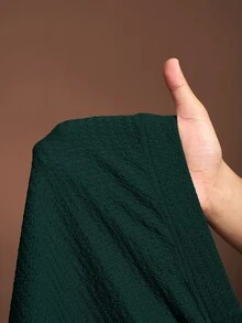 Zivah 深綠色純色春夏大尺碼女款休閒套裝，翻領前綁帶喇叭袖開襟衫 + 鬆緊腰寬腿褲，經典優雅極簡風兩件套 - 墨綠色 - 查看 10