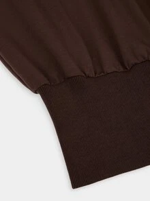 Sweetra Women's Brown Casual Minimalist Versatile Lace Patchwork Halter Neck Halterneck Cinched Waist Sweatshirt - Coffee Brown - View 5