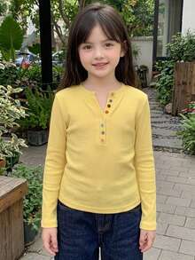 Dazy Kids Tween Girl) Fitted Long Sleeve Casual Base Layer Top T-Shirt - Yellow - View 8