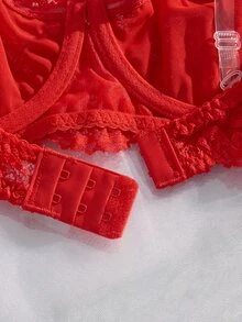 Crystal Vow 3pcs Set Detachable Transparent Strap Romantic Lace Underwire Bra - Multicolor - View 3