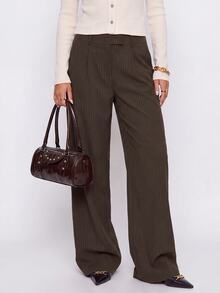 Avantive Women's Striped Pocket Straight Leg Casual Commute Suit Pants - Rust Brown - View 7