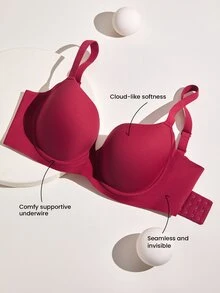 LUVLETTE Dream Curve Support+ Side Support  Underwire Push Up T-Shirt Basic  Comfortable No-Show Seamless Must-Haves  Christmas Red Bra - Red - View 2