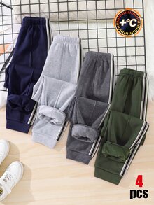 SHEIN 4件組買2送2兒童青少年男孩休閒學院風極簡實用百搭運動長褲多件套裝，男孩套裝，適合春/夏/秋季、情人節、約會 - 彩色 - 查看 6
