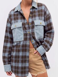 Bohemela Casual Woven Patchwork Loose Fit Women's Shirt - Blue - View 4