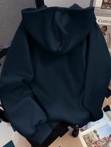 Resyla 女款素色休閒百搭日常連帽衛衣 - 灰色 - 查看 2