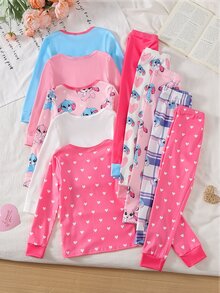 Girls' Autumn/Winter Long Sleeve Long Pants Pink Series Cute Rabbit Fitted Pajama Set - Multicolor - View 2