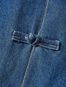 LUMIGAL Women's Casual Daily Denim Top With Frog Buttons - Blue - View 5