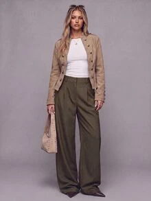 Avantive Women's Solid Color Pleated Straight Leg Loose Casual Suit Pants - Rust Brown - View 9