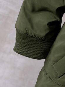Souflis 1件男童冬季海軍藍極簡休閒純色單排扣抓絨內裡連帽長袖加厚外套，寬鬆版型，舒適，適合日常出行、學校活動、戶外玩耍、節日聚會、拍照 - 綠色 - 查看 5