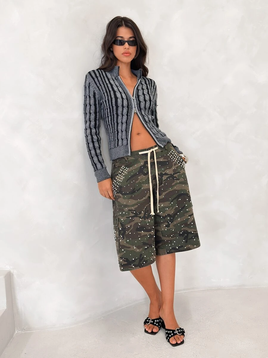 BAD SUNDAY Women's Long Sleeve Black & Grey Retro Cardigan Sweater, Y2K Millennium Style, Autumn/Winter - Grey - View 1