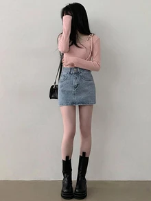 DAZY 女款繫帶式不對稱肩 2 合 1 T恤 - 紅色 - 查看 5
