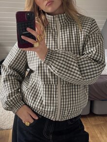 SHEIN EZwear Women's Regular Plaid Woven Jacket - Black and White - View 9
